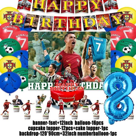 Cristiano&Ronaldo-teema Lasten syntymäpäiväjuhlakoristelu Jalkapalloilija Cr7 Ilmapallobanneri Taustat Kakkupäälliset Lapsille Aikuinen Lahja