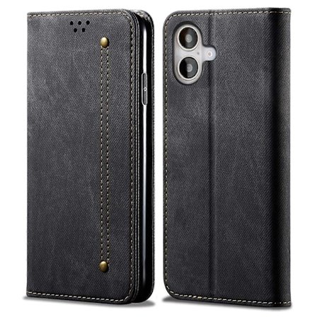 Skal till iPhone 16 Plus Jeans Tyg Textur Anti-Repor Läder Ställ Telefonskydd