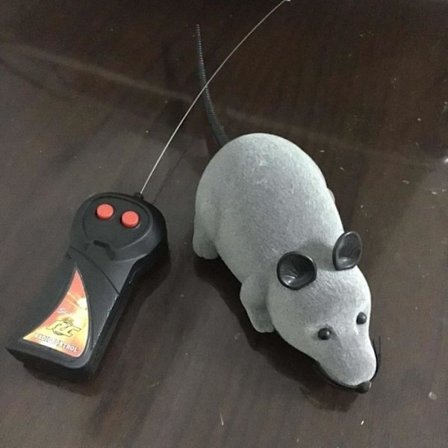 Grå + Svart Øre Fjernkontroll Katt Mus Leke Bærbar Trådløs Elektronisk Styring Morsom Gave til Katt Mus