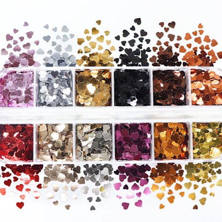 Valentinsdag Metallisk Kærlighedshjerte Glitter Pailletter Flager Resin UV Epoxy Form Fyldninger Neglekunst Dekorationer DIY Håndværk 
