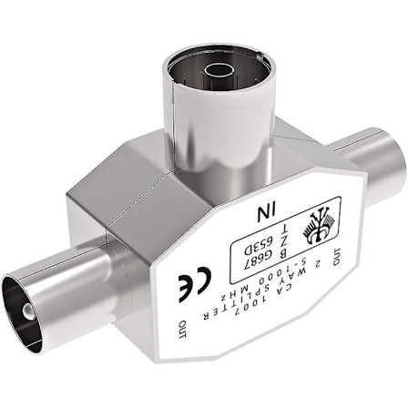 2-vägsdelare för TV-antenn Koaxialkontakt, T/F-typ Hona till Dubbel Hane, TV RF Koaxialadapter