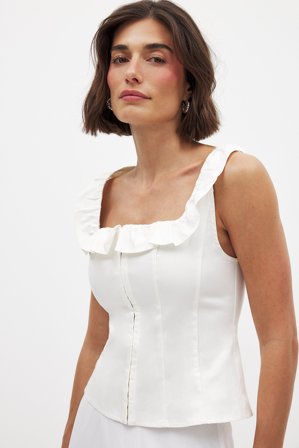 NA-KD Haut style corset à encolure carrée et volants - - OffBlanc - EU 38