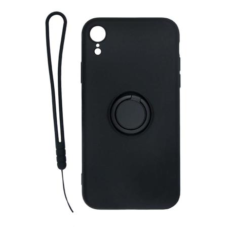 Iphone Xr Silikonskal Med Ringhållare Och Handrem - Svart Svart