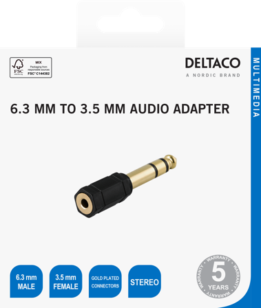 Deltaco Headphone adapter 3.5mm female - 6.3mm male, black