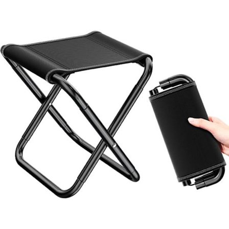 Campingstol - Fällstol - Dubbelfunktionsstol och Bord -- 600D Oxfordtyg och Förstärkt Kolstål - Svart - Lastkapacitet upp till 120kg