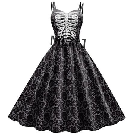 Ny europeisk og amerikansk 3D-trykt suspenderkjole rollespillkostyme Halloween karnevalfest Skeleton Skull 3 M