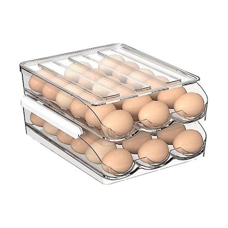 2-lags Egg Holder til Kjøleskap, Automatisk Rullende Egg Oppbevaringsboks, Klar Plast Eggbeholder