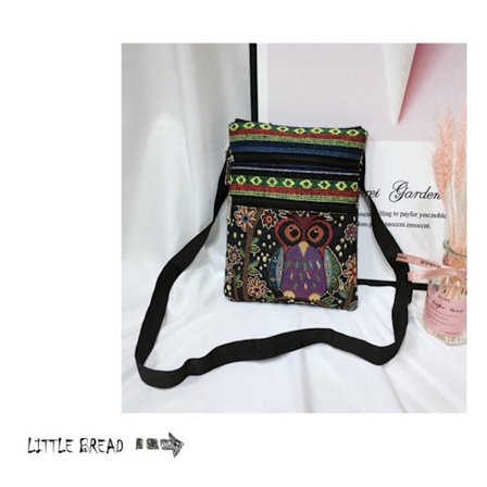 Liten dobbel glidelås messenger bag tegneserieugle trykt veske B B