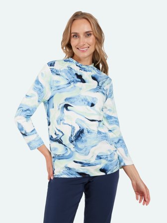 SIGNATURE - 3/4 Ærmet T-shirt - Lys Blå Mix - Mønstret