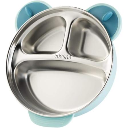 Baby 3-roms tallerkener med rustfritt stål isolert lokk Matskål for småbarn Babyer Barn Barn Blå