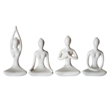4 st Dekorativa Yogafigurer, Delikata Abstrakta Skulpturer, Hushållsdekorationer (FMY) Vit M