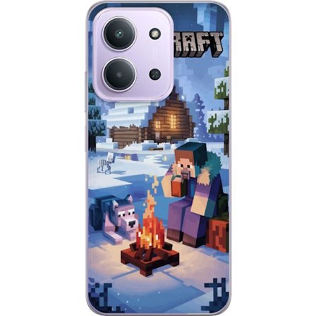 Kompatibelt Mobilskal till Xiaomi Xiaomi Redmi 15C Minecraft vintermotiv med Steve, varg, lägereld och snöig stuga spelinspirerad illustration perfe