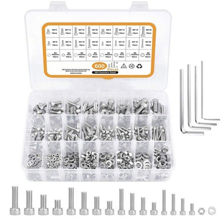 600 STK M3 M4 M5 Sokkelhette Skruer Bolter Muttere Skiver Sortiment