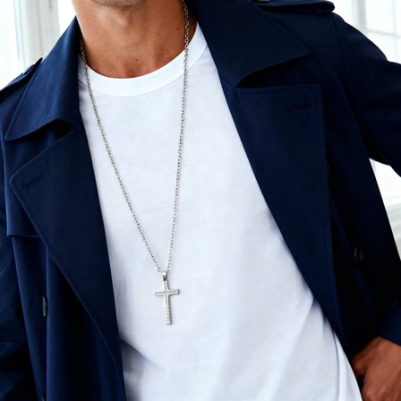 Cross Inlined Stainless Steel Necklace for Men - Steel necklaces