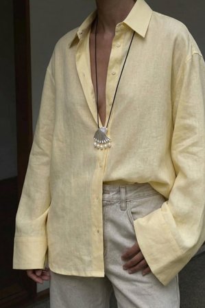 Premium Selection Skjorta i linne med vida ärmar - Linnekläder - Gul - EU 38