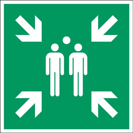 Evacuation assembly point sign, adhesive polyester, 100x100 mm