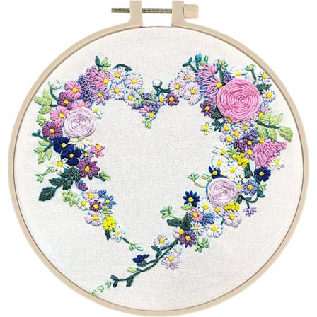 Broderikit til begyndere med trykt mønster, korsstingssæt med mønster og instruktioner, broderistarterkit (inkluderer broderiramme, farvet tråd og 