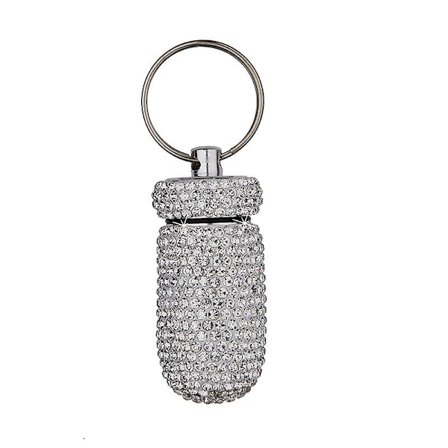 Bærbar Full Rhinestone Medisinbeholder Aluminium Legering Anti Lekkasje Forseglet Medisinflaske Nøkkelring Tilbehør Nøkkelringer Engros| |