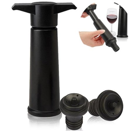 Vinflaskepumpe sort med 2 propper