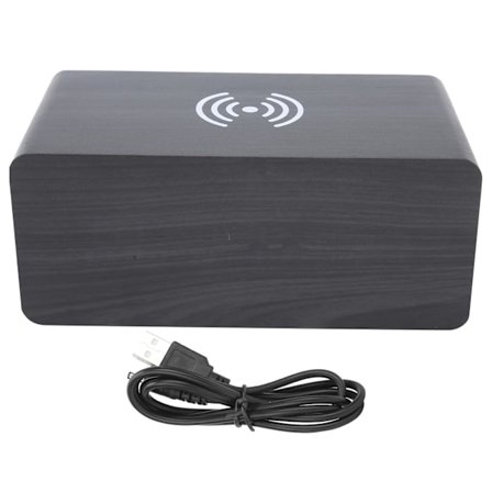 Multifunktionel Træ Bluetooth Ur Højttaler 2000mAh Mini Alarm Trådløs Stereo Sort Træ Hvidt Lys