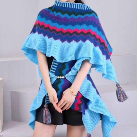 Mongolsk poncho cardigan kvast sjal SKY BLUE