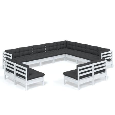 Vidaxl Loungegrupp Med Dynor 12 Delar Vit Massiv Furu Vit