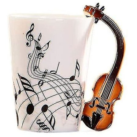 8,5oz Kreativ Musik Krus Violin Stil Guitar Keramisk Krus Kaffe Te Mælk Node Kopper Med Håndtag Kaffe Krus Nyhed Gaver (violin)