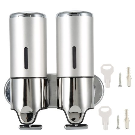 Vægmonteret Hotel Toilet Dispenser til Flydende Sæbe Manuel Badeværelsesbruser Shampoo Dispenser 6030 Sølv Dobbelt Kopper