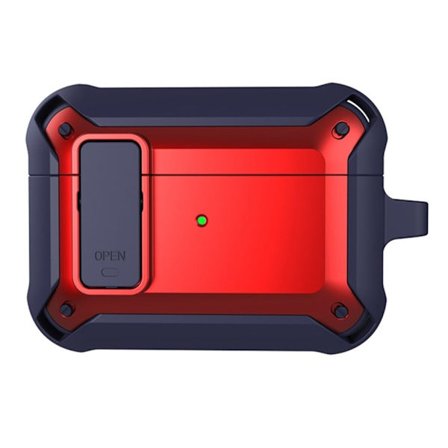 AirPods Pro 2 skyddsfodral i silikon med spänne - Blå / Röd