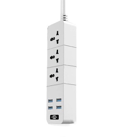 Stikdåse 10A 2500W 1/2/3 Vejs AC Stik EU/UK/US/AU Stik 4 USB Rejseadapter med Kontakt 2m Forlængerledning PC Eksplosionssikker