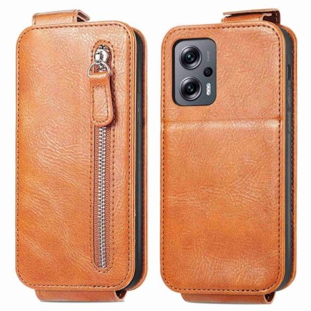 Vertikalt Xiaomi Redmi Note 11S 5G / Xiaomi Poco M4 Pro / Xiaomi Redmi Note 11T 5G / Xiaomi Redmi Note 11 fodral med dragkedja - Brun