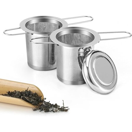 2 stk. te-si, te-infuser 304 rustfrit stål tefilter med foldbare håndtag og låg tefilter til løs te