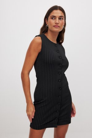 NA-KD Punto Button Mini Dress - Jerseykjoler - Stribet - S