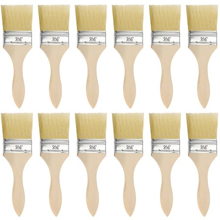 Set med 12 Väggmålningspenslar - Borsthuvud 6 cm & Total Penselstorlek 19,5 cm - Platt Pensel