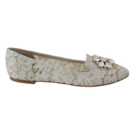 Dolce & Gabbana Ballerinas Flats Floral Lace Sko Hvid, Dame, Størrelse: 36 EU