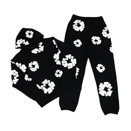 Y2K 2-delt Tracksuit Sæt Mænd Kvinder Hip Hop Grafisk Langærmet Hættetrøje og Sweatpants Hættetrøje