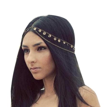 Kvinde Bohemian Guld Hovedkæde Hovedbånd Brude Hovedkæde Bryllup Hovedbeklædning Hår Smykker Tilbehør til Brud og Pige Hår Tilbehør
