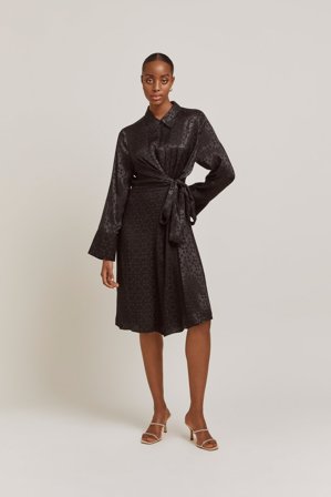 Malina - Frankie långärmad midi-skjortklänning - XS - Black