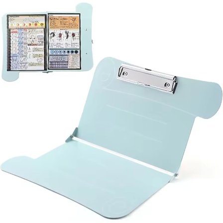 Sammenleggbart A4-metallskrivebrett – Sykepleiedatabrett og kontororganisator med oppbevaring, bærbar skriveflate med klistremerker for hjemmet, O