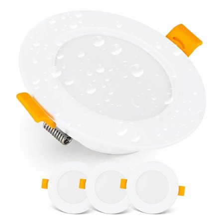 Infälld LED Spotlight Downlight IP54 Varmvit 3000K | Set med 3 Extra Platt Rund LED Spotlight 7 Watt (7W) / 700 Lumen, Vit