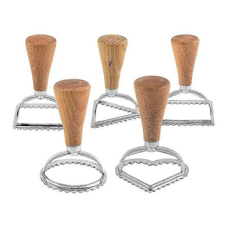 Kageforme 5-pak Kage Stempel Træhåndtag Blonde Bageform Med Riflet Kant No13501
