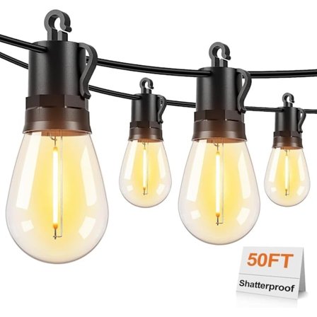 15/30m Udendørs lyskæde med 16/32 S14 LED-pærer, IP65 vandtæt, til have, terrasse, café