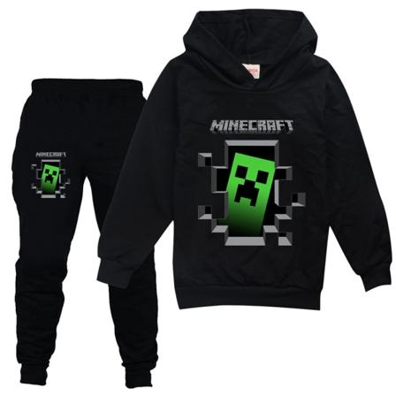 Træningsoverall til børn Drenge Minecraft Hoodies Sweatshirt Topbukser Outfit -a black 160cm