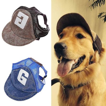 Hatt for hund, solhatt for hund, baseballcaps for hund, sportshatt, utendørshatt, solbeskyttende hundhatt med ørehull, justerbar og pustende