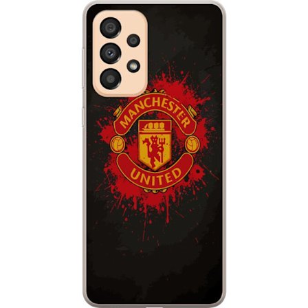 Kompatibelt Mobildeksel til Samsung Samsung Galaxy A33 5G Manchester United logo i rød og gul farge med røff sportslig bakgrunn