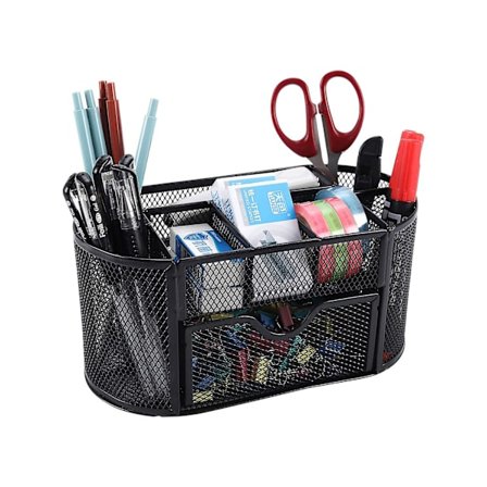 Kontor Mesh Skrivebordsoprydder Alsidig Kontorartikler Opbevaring Skrivebordsarrangør Penholder Med Skuffe, Sort