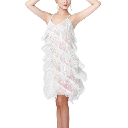 Dame Paillet Kvast Kjole, Fringe Latin Dansekjole, Flapper Kjole, Ærmeløs
