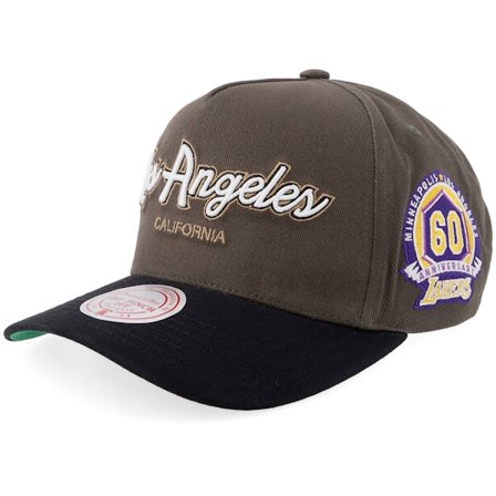 Mitchell & Ness - NBA Gris adjustable Casquette - Los Angeles Lakers Script 2.0 Pro Crown Charcoal/Black/Green A-frame Adjustable @ Hatstore