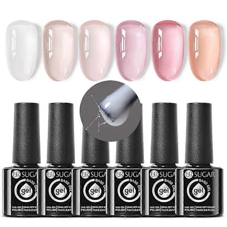 UR SUGAR 6 st Jelly Rubber Base Gel Rubber Bottom Paint Inget behov av färggel med transparent & texturerad finish Soak Off UV Gel Kit[YJD]