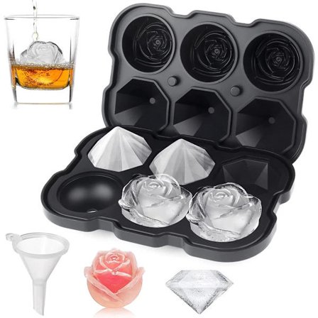 Silikone Isterningebakke 3-Huls 5 cm Roseform med Låg Sort Kompatibel med Whiskey Cocktails